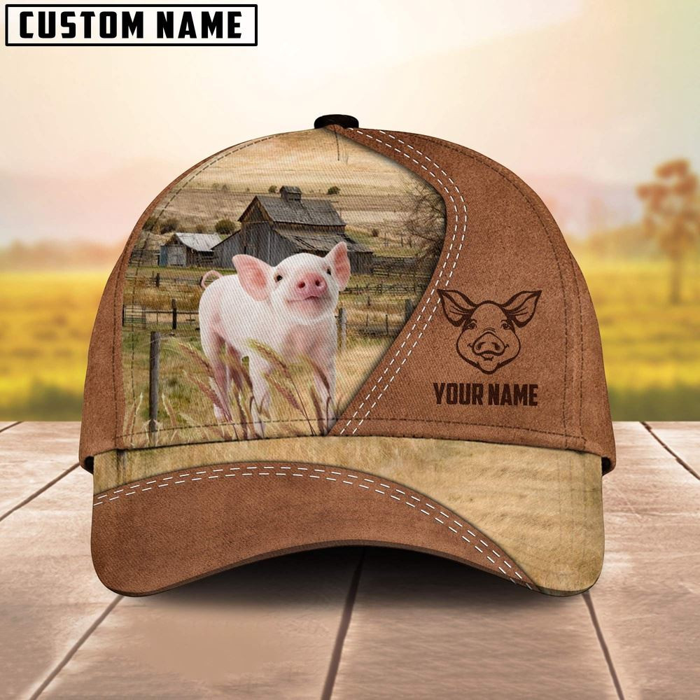 Pig Customized Name Brown Cap Farmer Baseball Cap Unique Gifts For Farmers