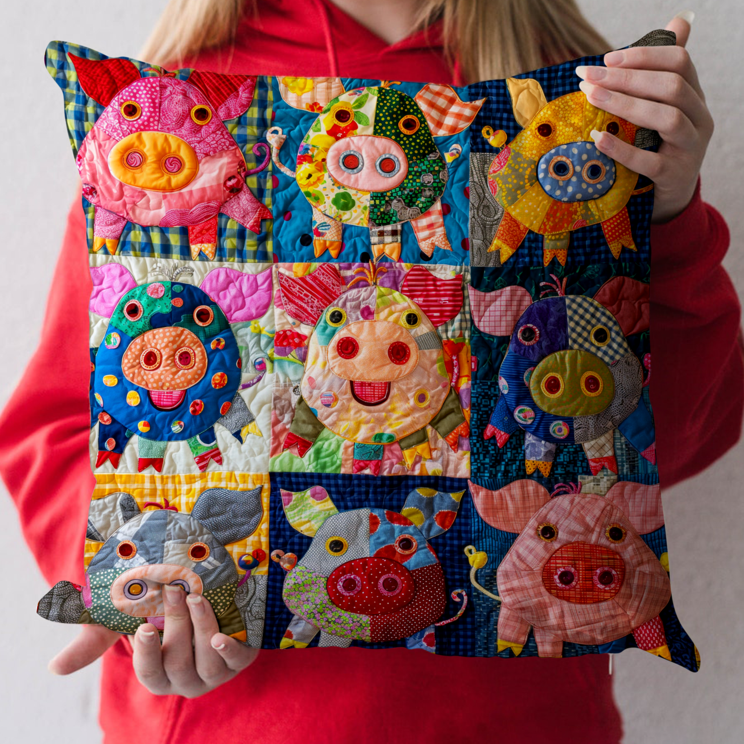 Pig Haven Quilted Pillow Case Pillow Cover for Living Room Decor
