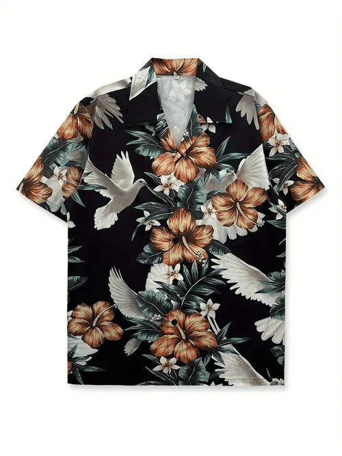 Pigeon Flying Though Flower Hawaiian Shirt Nature Vibe Vintage Style Shirt Gift Ideas