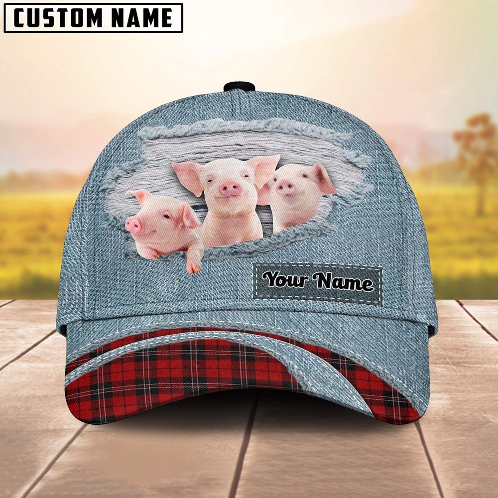 Piggies Red Caro And Jeans Pattern Customized Name Cap Farmer Baseball Cap