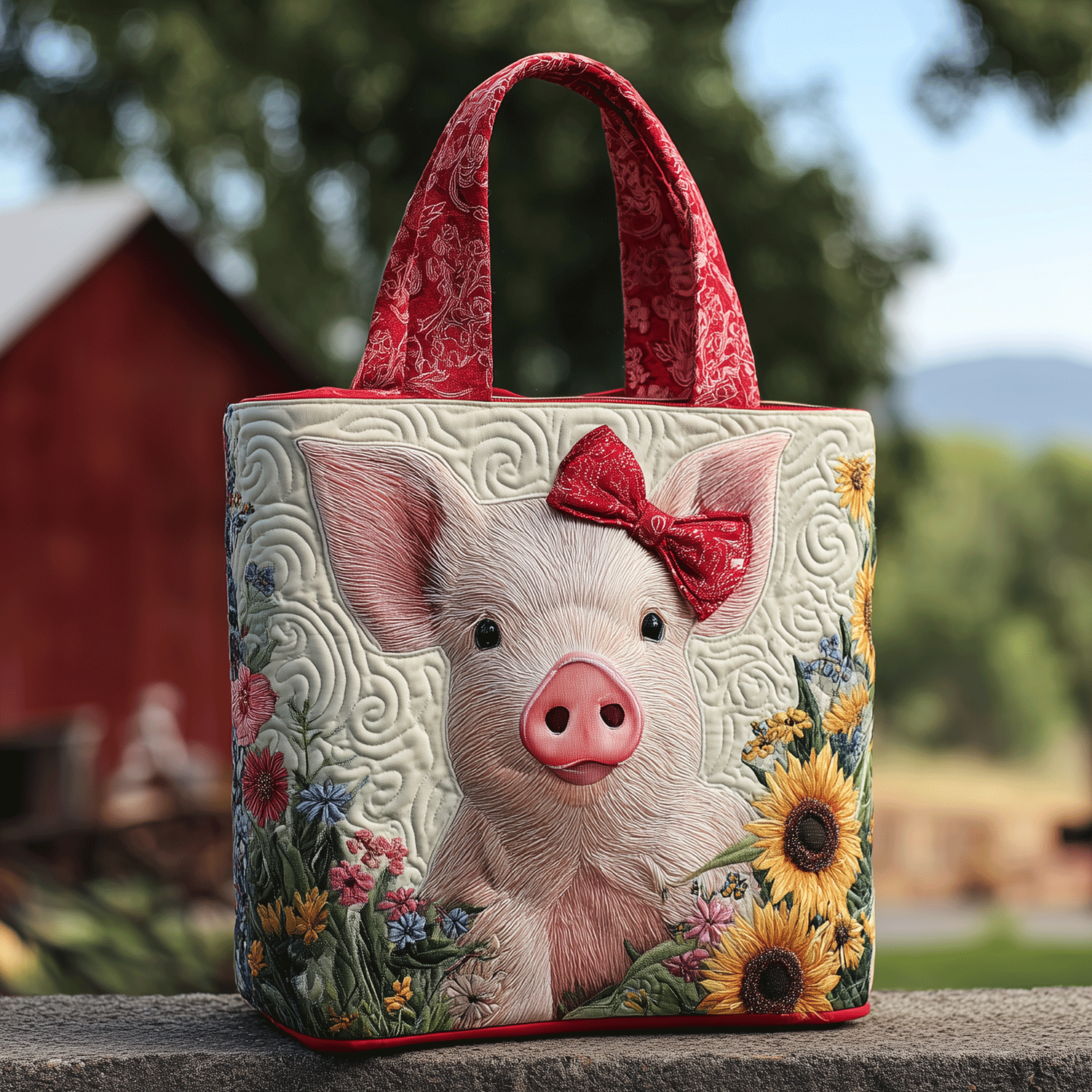 Piggy Floral Quilted Tote Bag Pig Lovers Gifts For Her