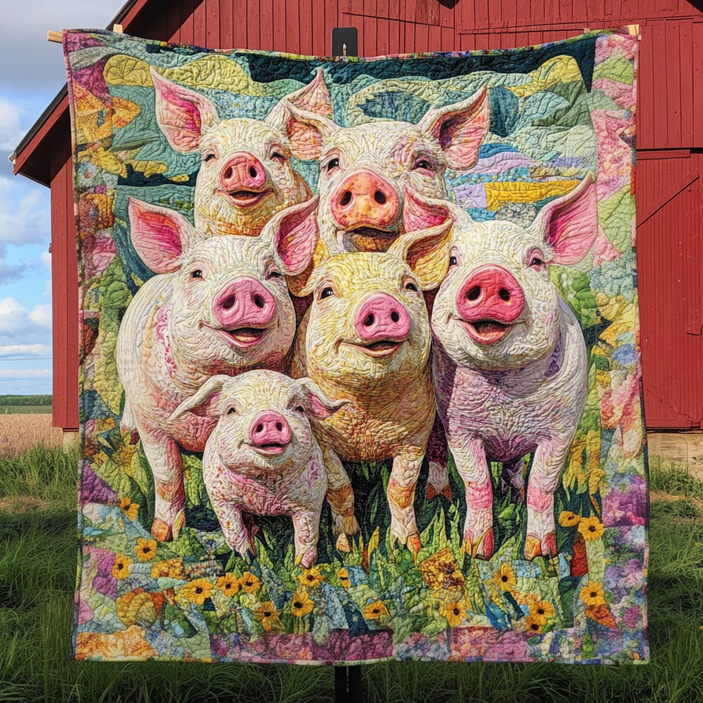 Piggy Pals in Bloom Quilted Blanket Christmas Holiday Presents For Pig Lovers