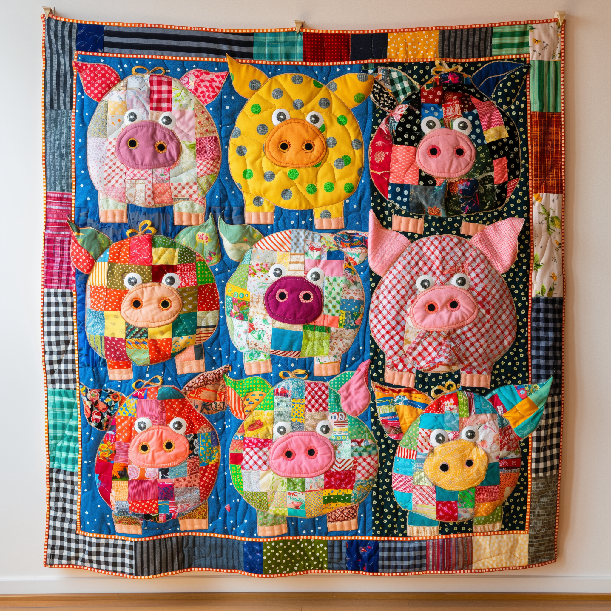 Piggy Rainbow Patchwork Quilted Blanket Cute Christmas Blankets