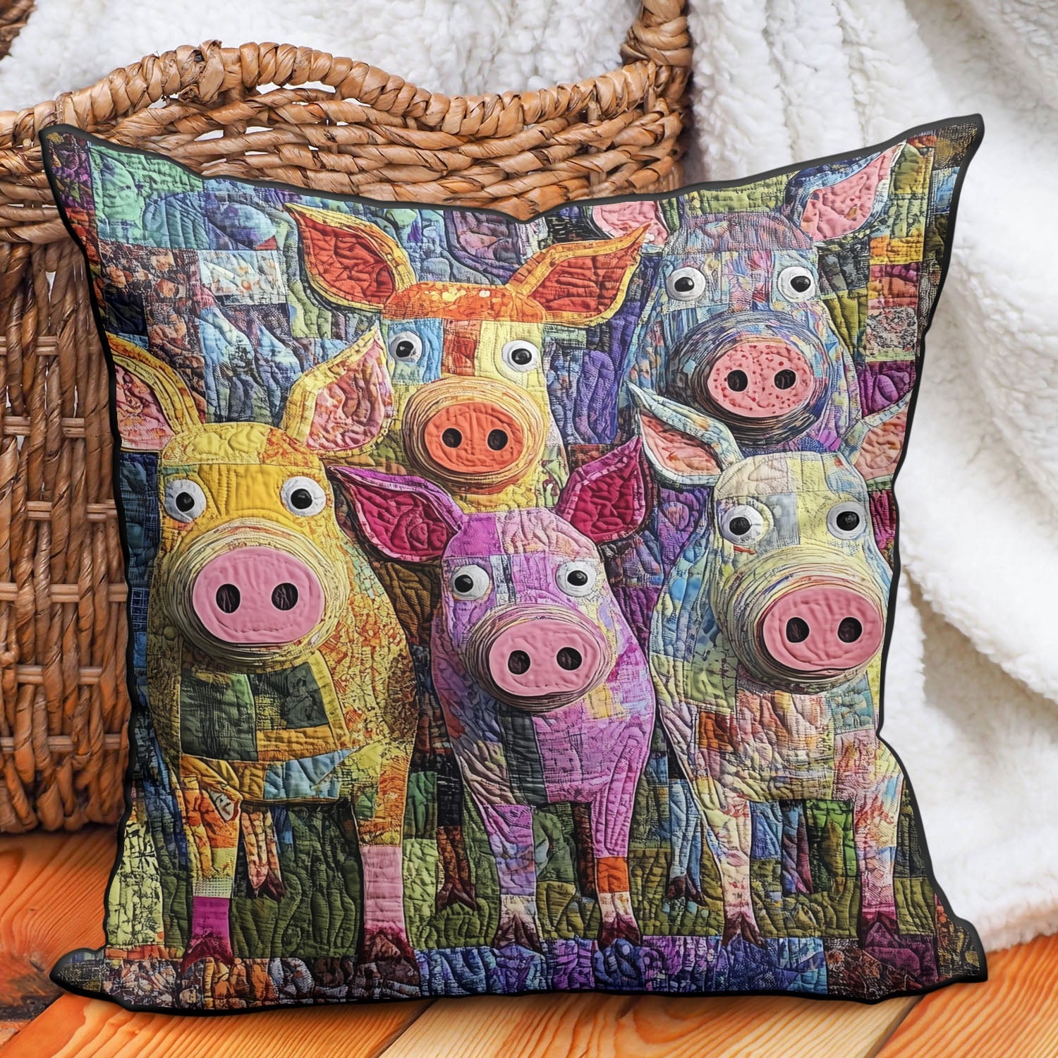Pigs in the Patchwork Quilted Pillow Case Best Throw Pillow Covers Unique Gifts For Farmers