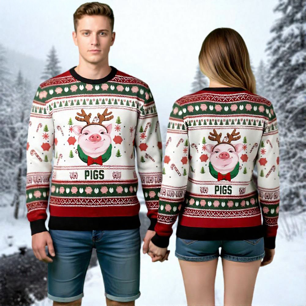 Pigs Ugly Christmas Sweater Animal Themed Funny Couples Ugly Christmas Sweaters