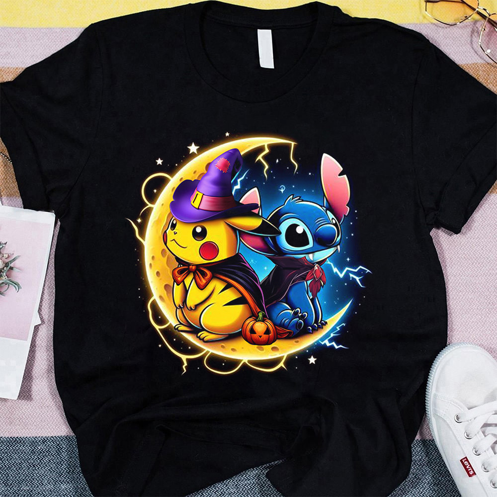 Pikachu Stitch Halloween Shirt Horror Halloween Cute T-Shirt Gift Ideas For Fan