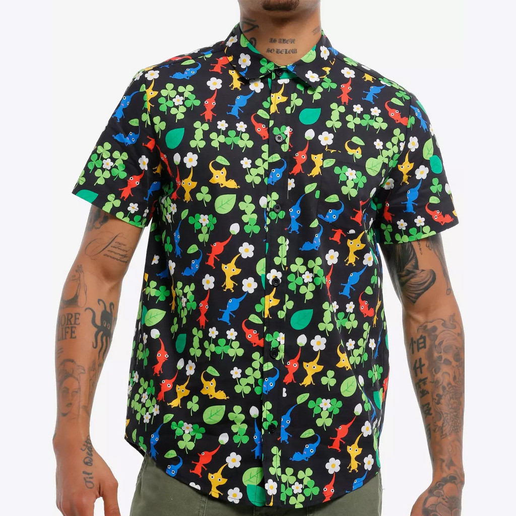 Pikmin Merch Pikmin Character Clover Button Up Shirt Presents For Game Lovers