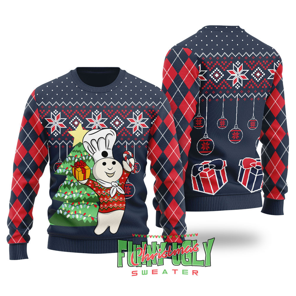 Pillsbury Doughboy Funny Ugly Christmas Sweaters Navy Perfect Merch Gift for the Christmas Season