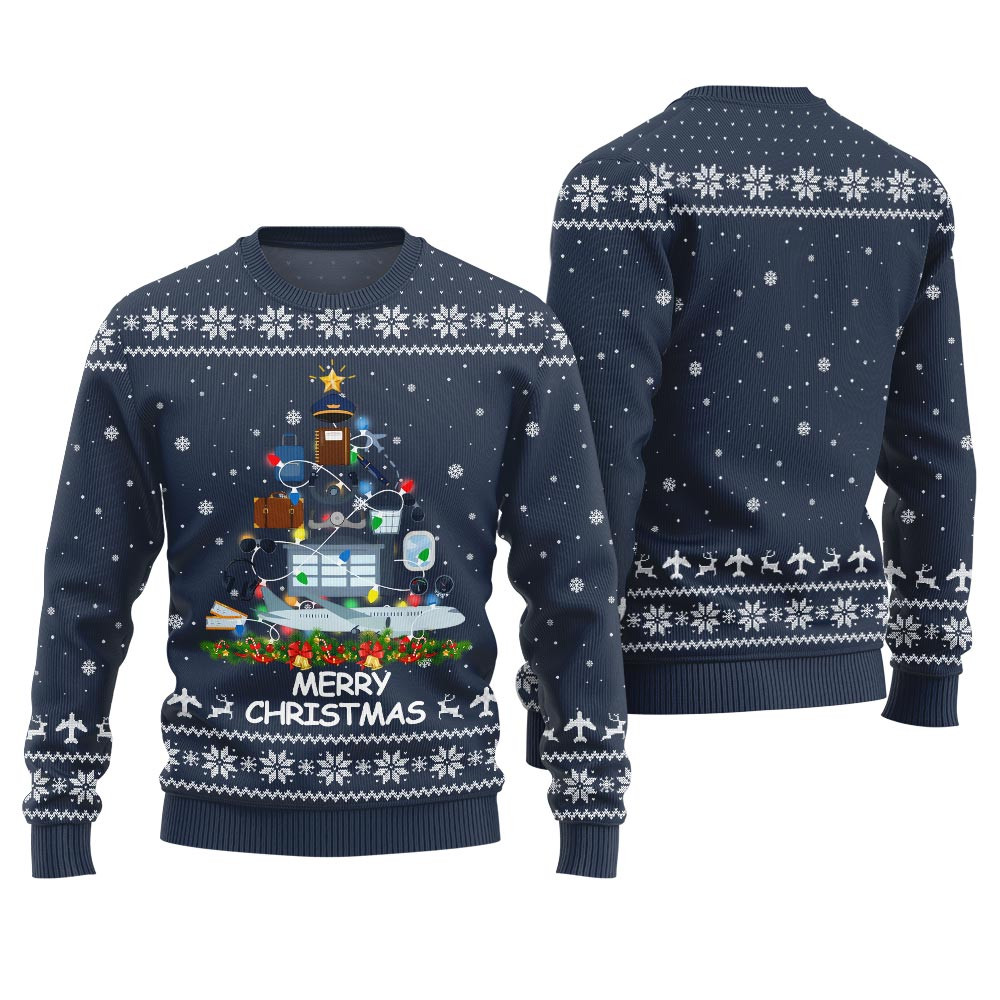 Pilot Merry Christmas Tree Funny Xmas Sweater Comfortable Holiday Sweater for Chilly Nights