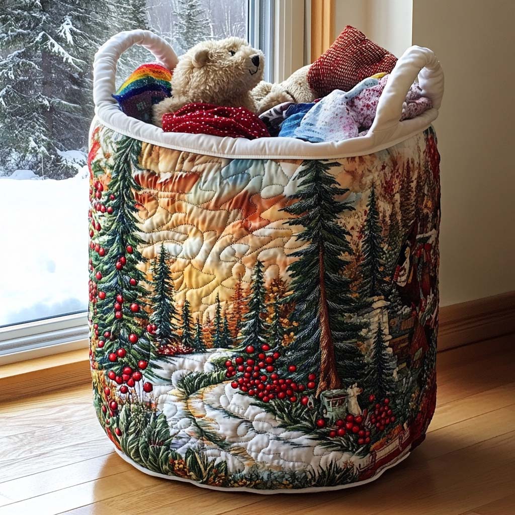 Pine Berry Quilted Laundry Basket Holiday Favorite Gift