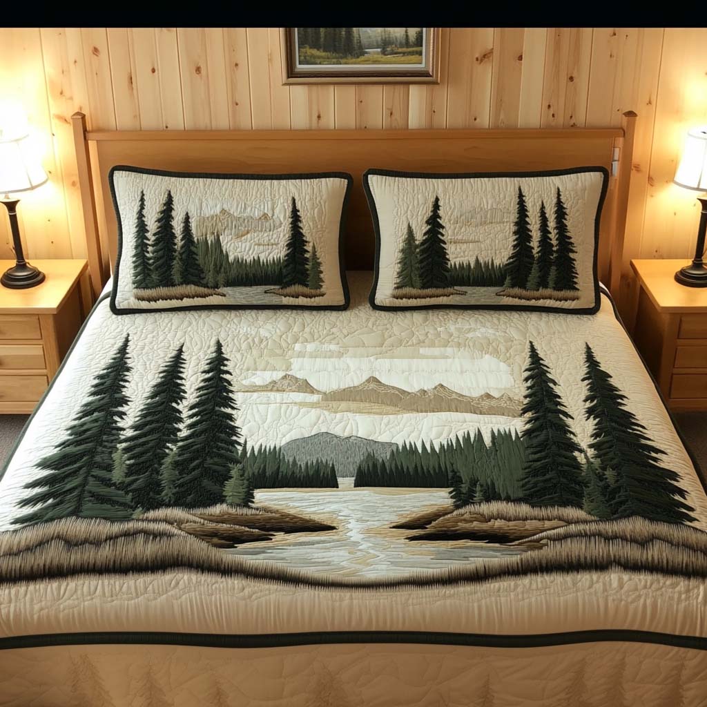 Pine Echo Quilted Bedding Set Forest Themed Bedroom Decor Christmas Presents 2025