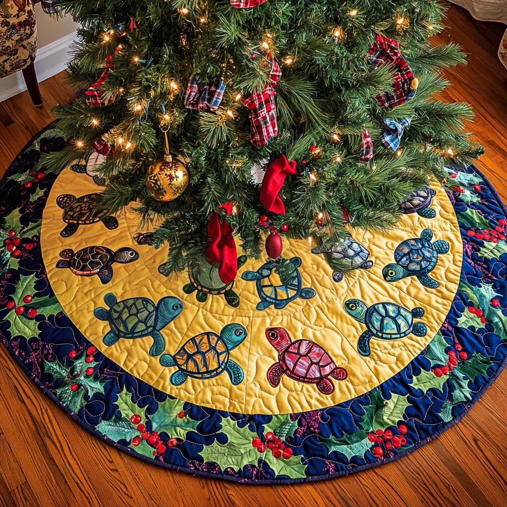 Pine Grove Christmas Quilted Tree Skirt Classic Red and White Tree Skirt for Traditional Decor