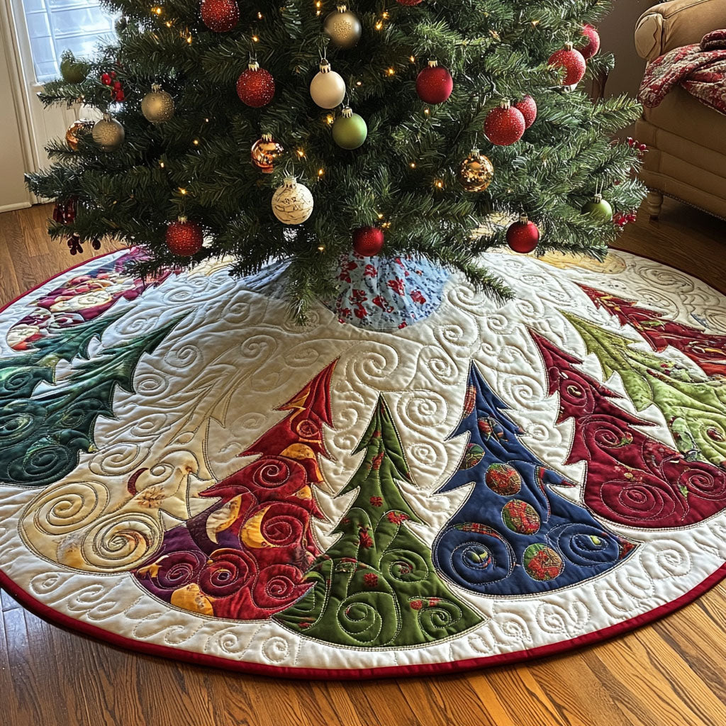 Pine Grove Fantasy Quilted Christmas Tree Skirt Classic Christmas Home Decor Merry And Bright Holiday Decor