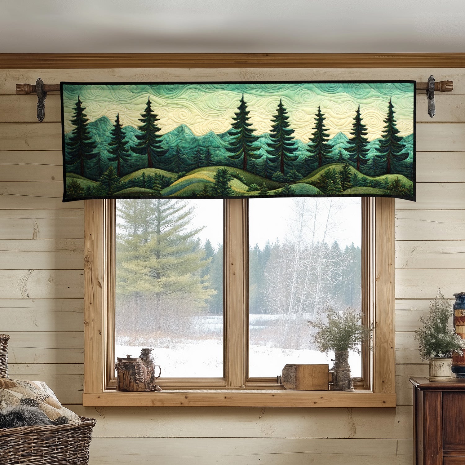 Pine Horizon Quilted Valance Modern Holiday Decor Forest Themed Gifts