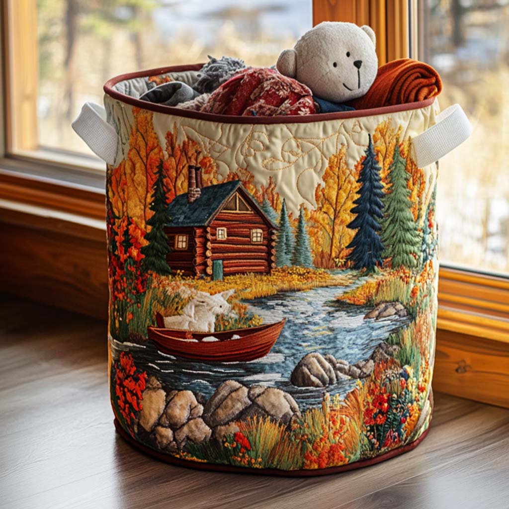 Pine Retreat Quilted Laundry Basket Birthday Merch Gift