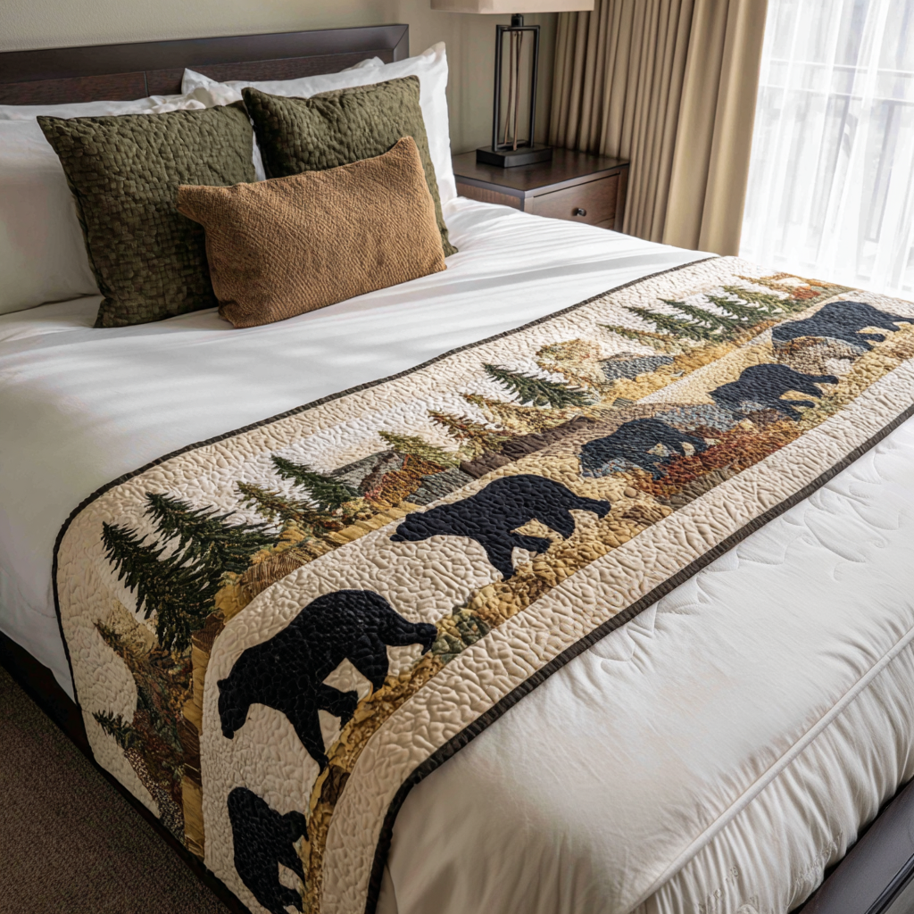Pine Ridge Quilted Bed Runner Aesthetic Room Decor Gift For Wildlife Lovers