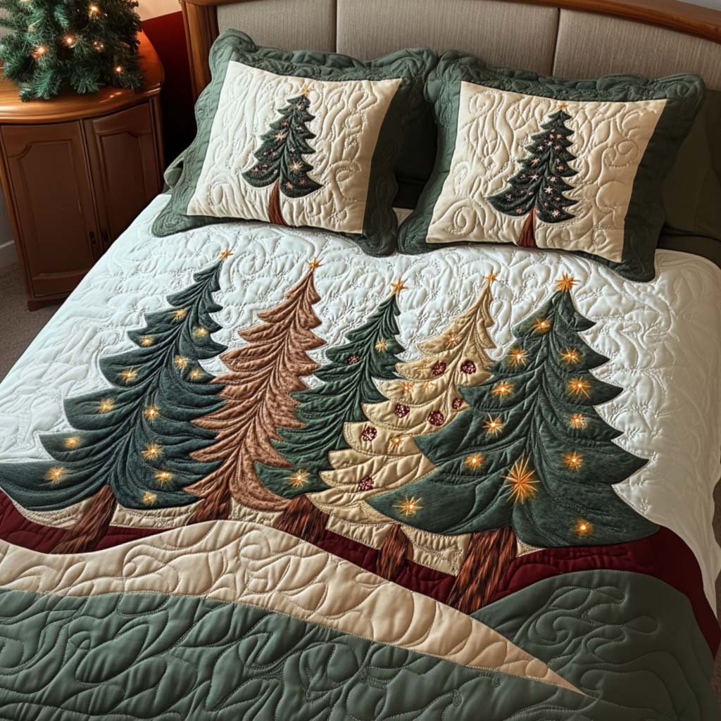 Pine Scent Quilted Bedding Set Xmas Duvet Cover Set Family Xmas Presents