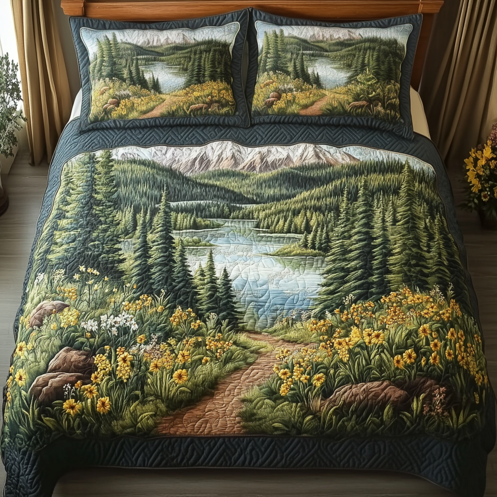 Pine Serenity Quilted Bedding Set High-Quality Cotton Bedding Set for Deep Sleep