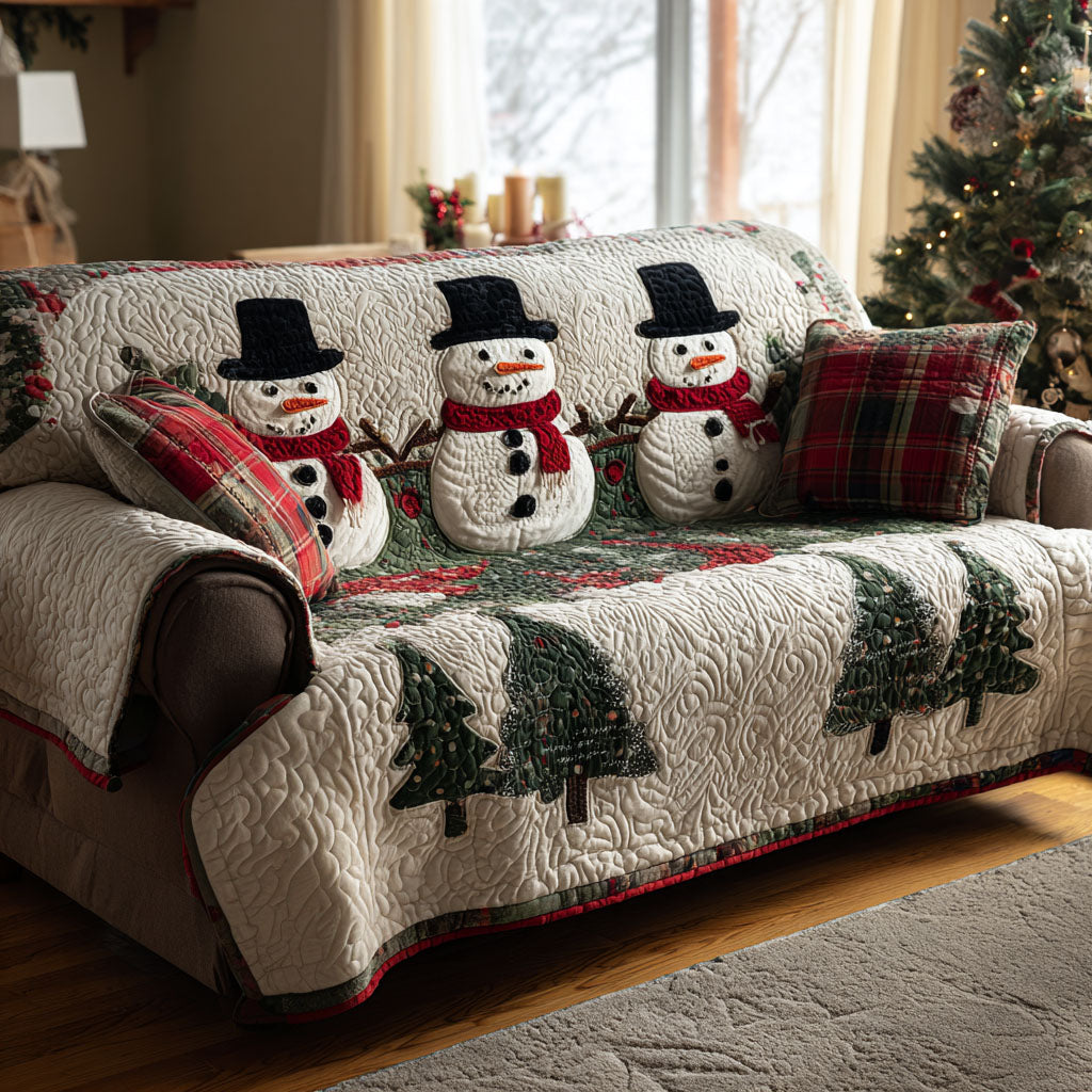 Pine Snowmen Quilted Sofa Cover Holiday Living Christmas Decor Snowman Gifts For Adults
