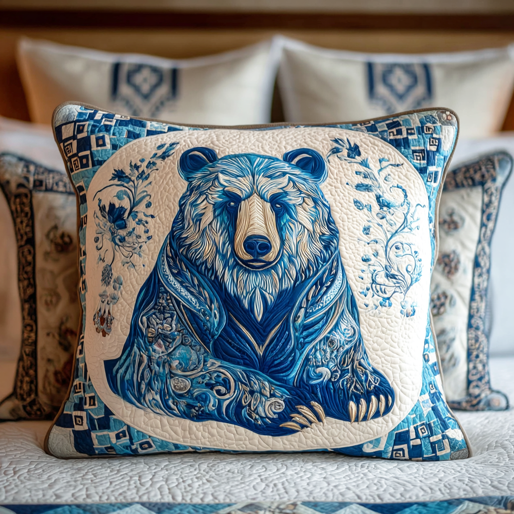 Pine Stalker Quilted Pillow Case Decorative Throw Pillow Covers Bear Christmas Presents