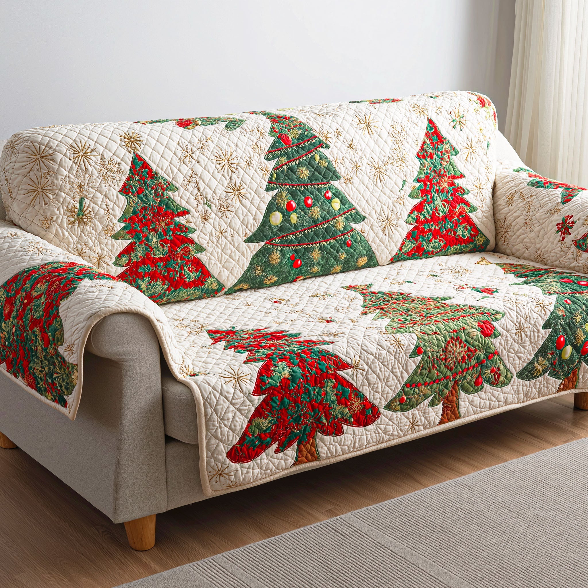 Pine Star Magic Quilted Sofa Cover Santa Sofa Cover Gift For Coworker