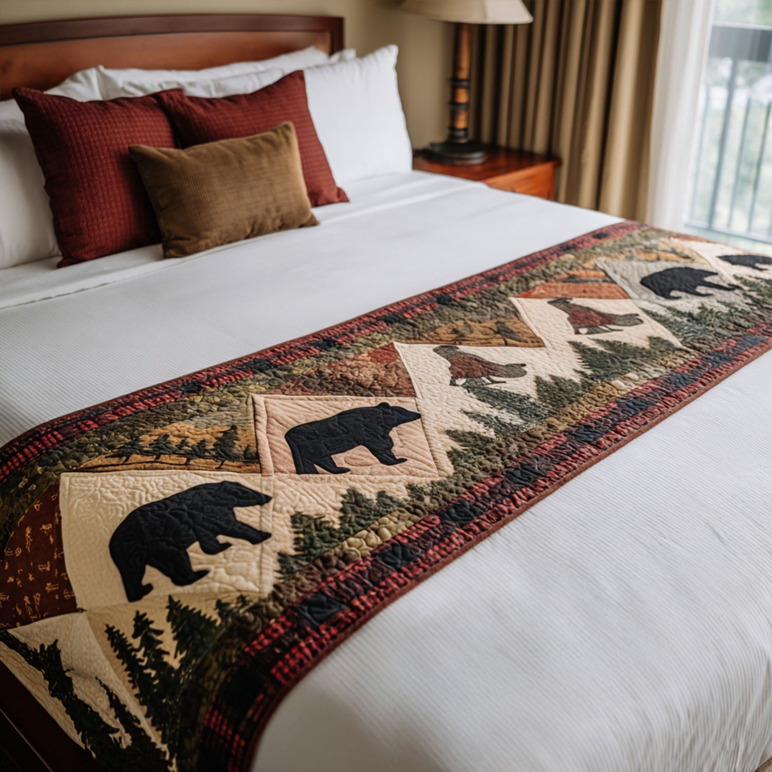 Pine Trail Bear Quilted Bed Runner Bed Decor Ideas Gift Ideas For Wildlife Lovers