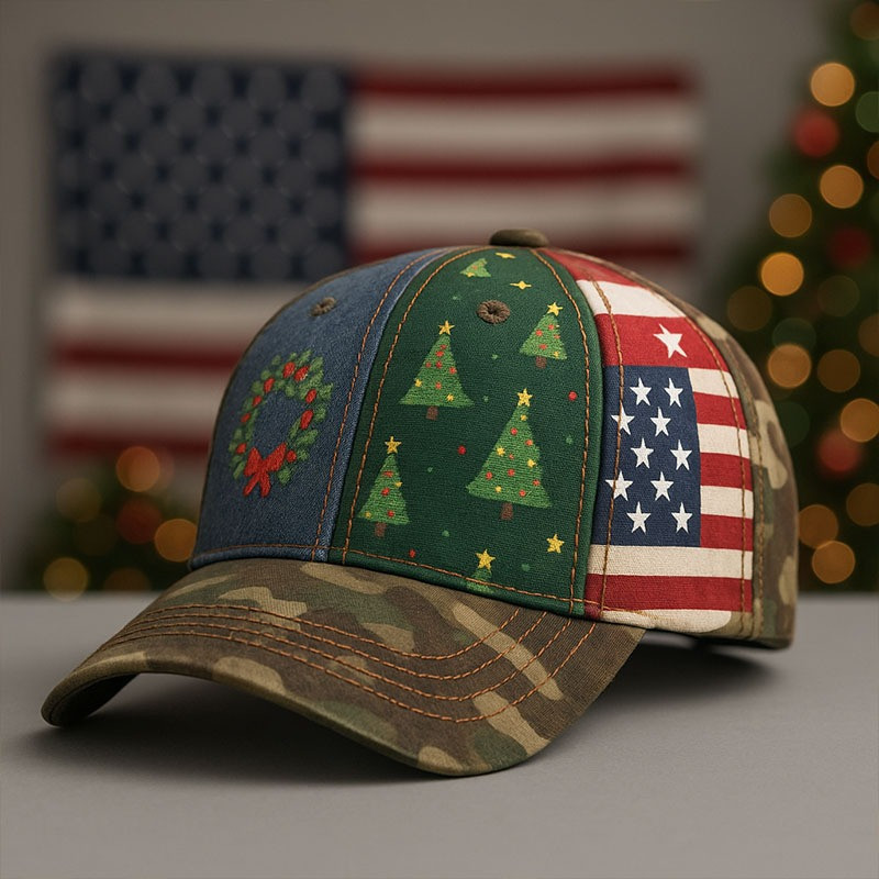 Pine Tree And Wreath Patriotic Christmas Hat American Flag Independence Holiday Presents