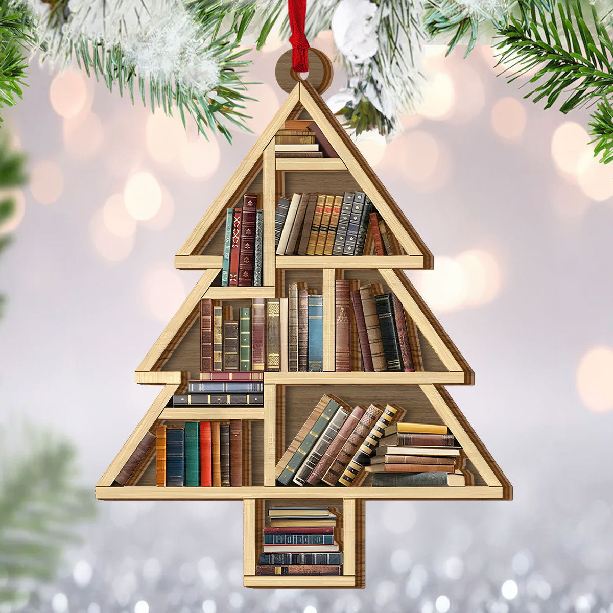 Pine Tree Bookshelf Christmas Ornament Christmas Tree Decoration Xmas Gifts For Avid Readers