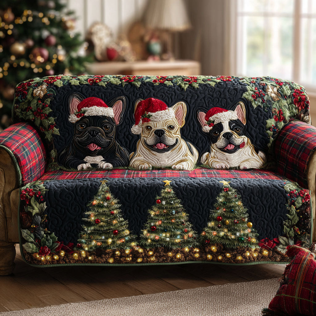 Pine Tree Frenchies Quilted Sofa Cover Home Decor Christmas Presents For French Bulldogs