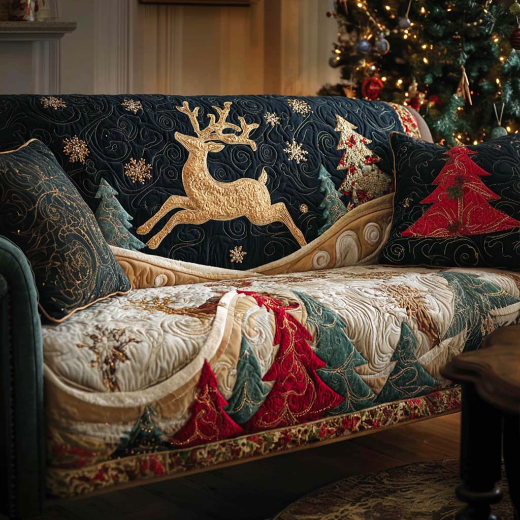 Pine Tree Fresh Quilted Sofa Cover Holiday Living Room Decor Unique Gifts For Family