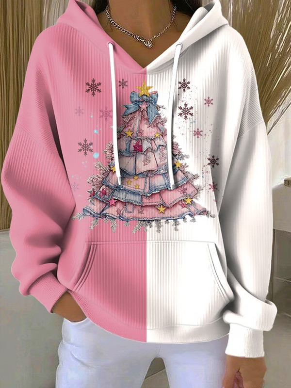 Pine Tree Ribbon And Snowflake Christmas Hoodie Cute Clothes Winter Gifts For Her