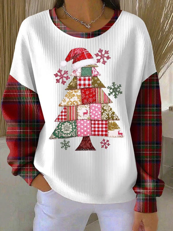 Pine Tree With Santa's Hat Christmas Sweatshirt Snowflake Cute Apparel Xmas Gifts For Women