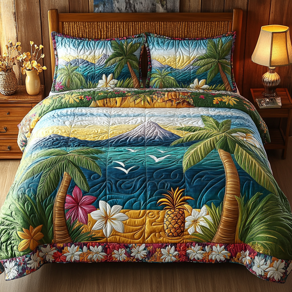 Pineapple Coast Quilted Bedding Set Bedroom Decorations Gifts For Someone Who Likes The Beach