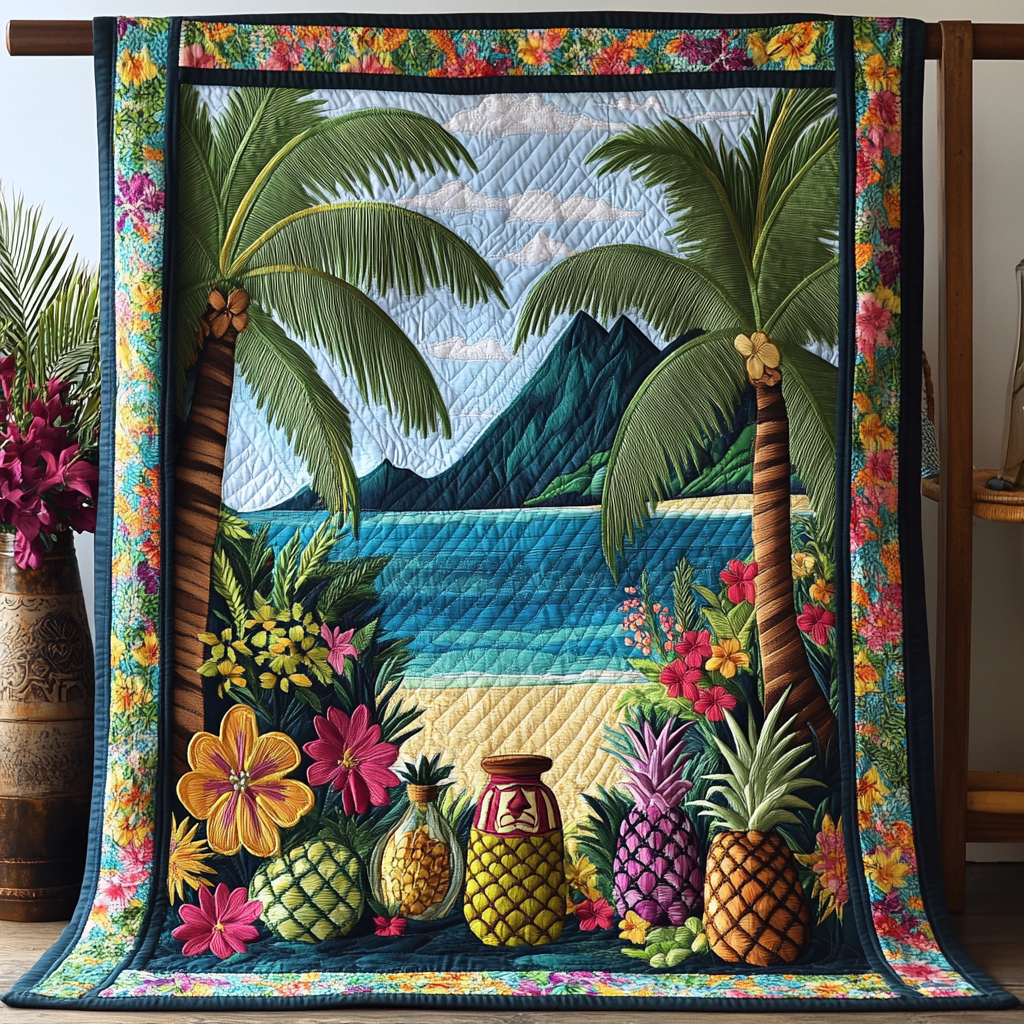 Pineapple Escape Quilted Blanket Cute Bedroom Decor Birthday Gift For Beach Lover