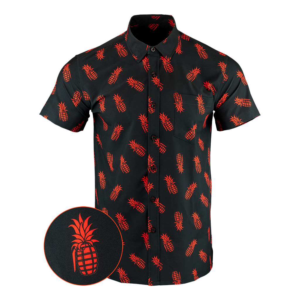 Pineapple Grenade Black Red Button Down Shirt Concealed Carry Hawaiian Shirt Gifts For Son