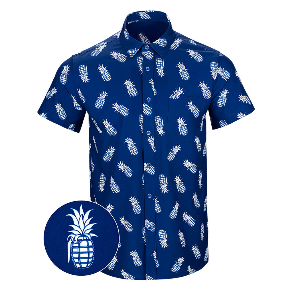 Pineapple Grenade Navy Button Down Shirt Concealed Carry Hawaiian Shirt Gifts For Him