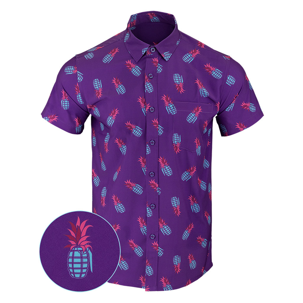 Pineapple Grenade Purple Button Down Shirt Concealed Carry Hawaiian Shirt Present For Dad