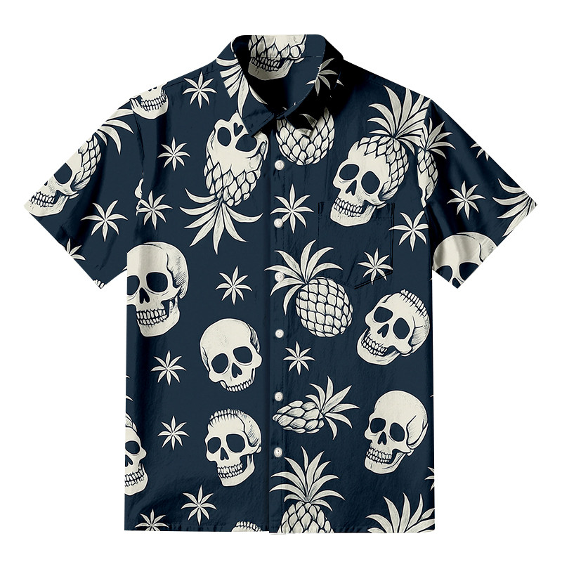 Pineapple Skull Aloha Buttonup Shirt Tropical Themed Shirt Gifts For Skeleton Lovers