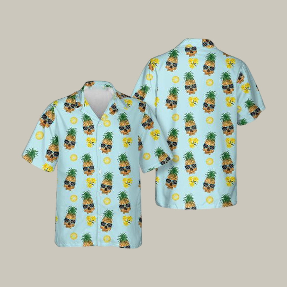Pineapple Skull With Sunglasses Skull Hawaiian Shirt Vintage Aloha Shirt Present Idea For Boyfriend