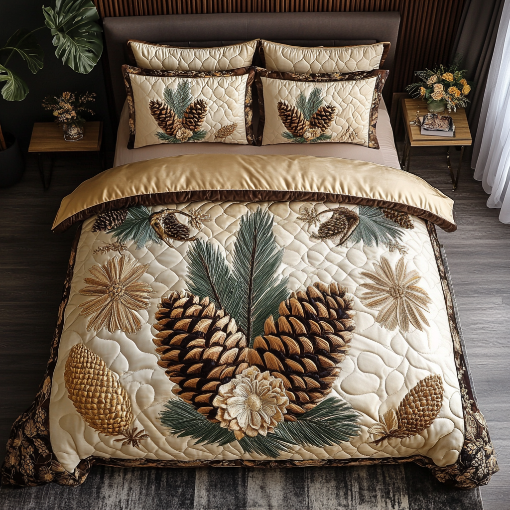 Pinecone Dreams Quilted Bedding Set Bedroom Decorations Gift For Mid Autumn Festival