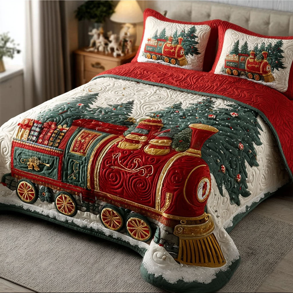 Pinecone Railway Quilted Bedding Set Xmas Duvet Cover Set Great Christmas Ideas Presents