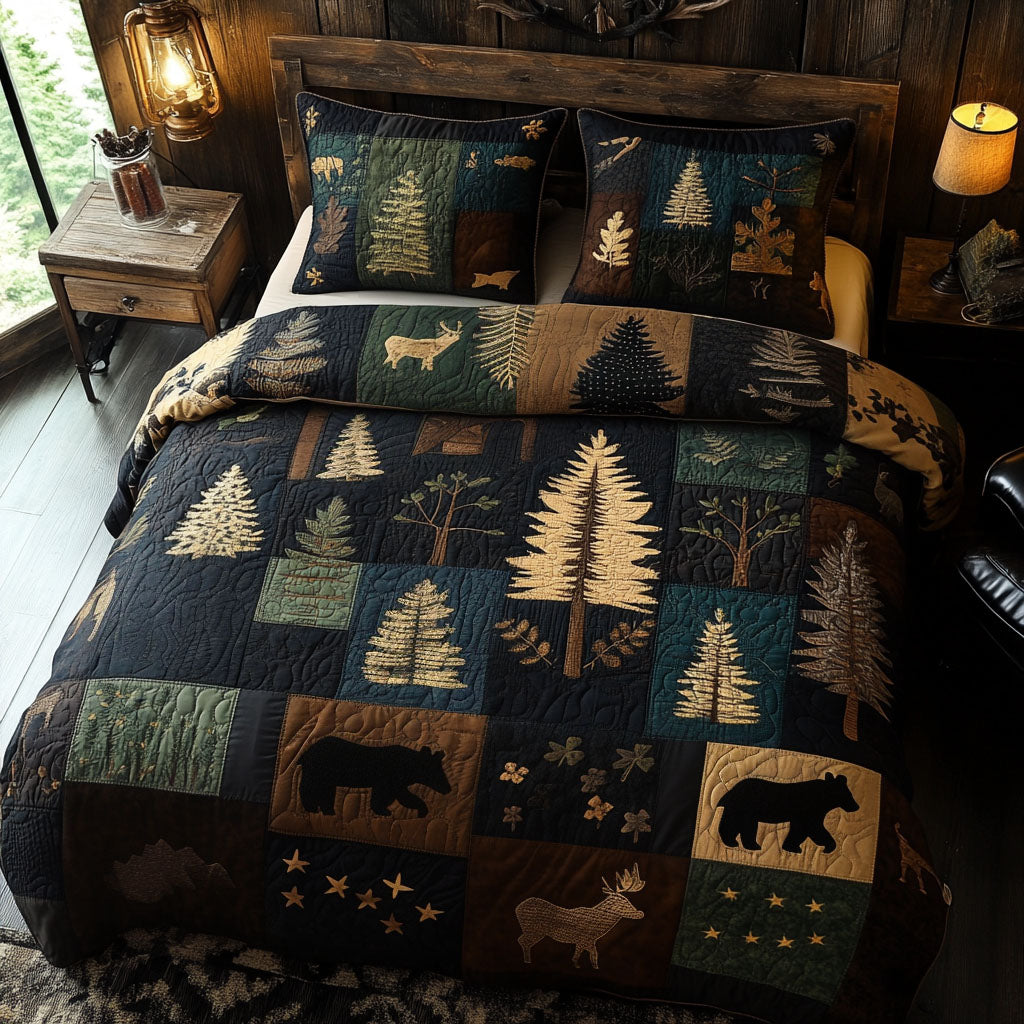 Pinecone Tracks Quilted Bedding Set Bedroom Decor Christmas Gifts For Wildlife Lovers