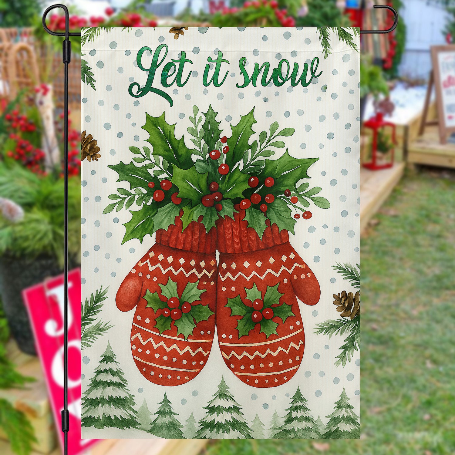 Pinecones And Greenery Christmas Garden Flag Let It Snow Yard Flag Xmas Gift For Her