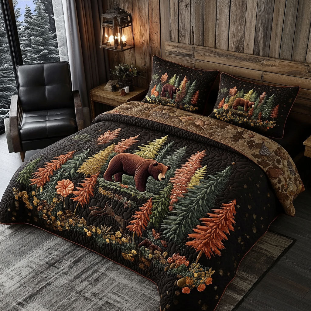 Pinewood Path Quilted Bedding Set Bed Decorations Presents For Wildlife Enthusiasts