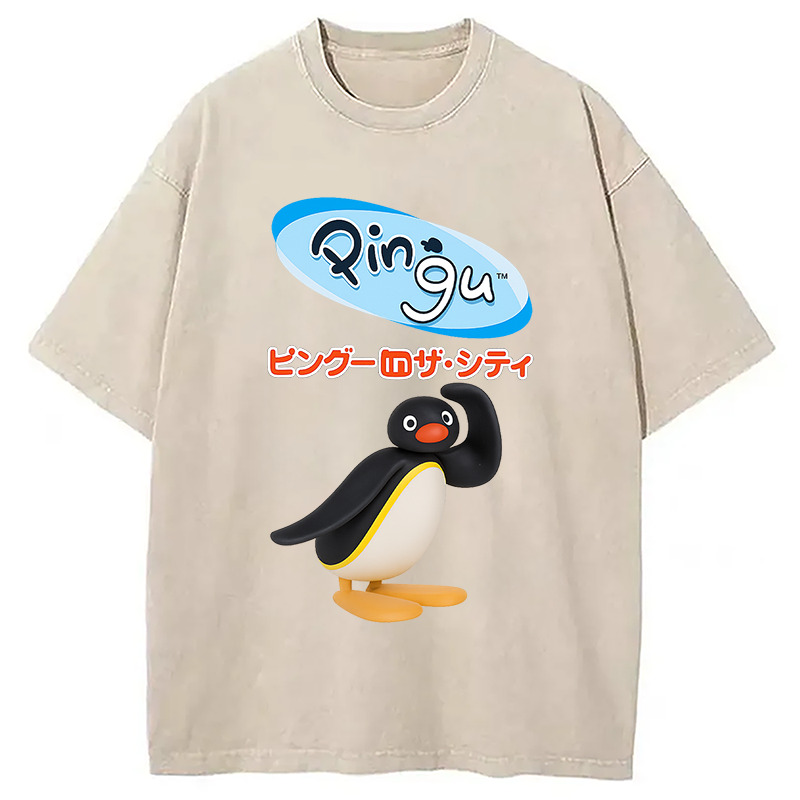 Pingu In The City Japanese Washed T-Shirt Casual Vintage Everyday Look Gifts For Him