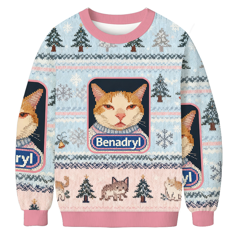 Pink Benadryl Meme Cat Christmas Ugly Sweatshirt Christmas Party Novelty Sweater Gift Ideas Pink Benadryl Meme Cat Christmas Ugly Sweatshirt Christmas Party Novelty Sweater Gift Ideas