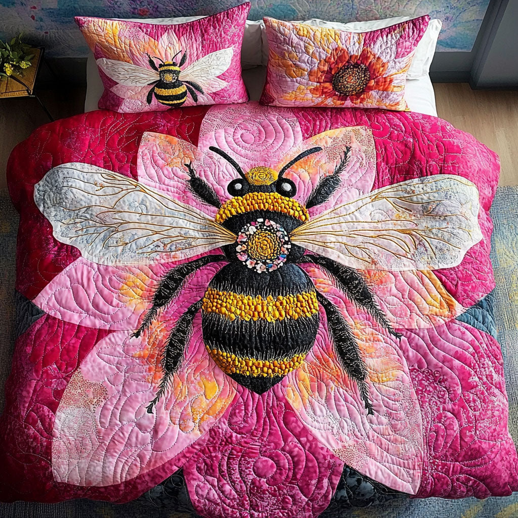 Pink Bloom Bee Quilted Bedding Set Bed Decorations Bee Gifts For Ladies