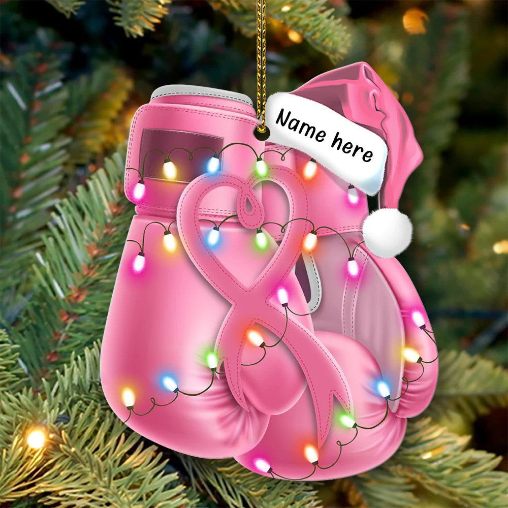 Pink Boxing Gloves  Personalized Christmas Ornament  Christmas Gifts For Breast Cancer Fighters