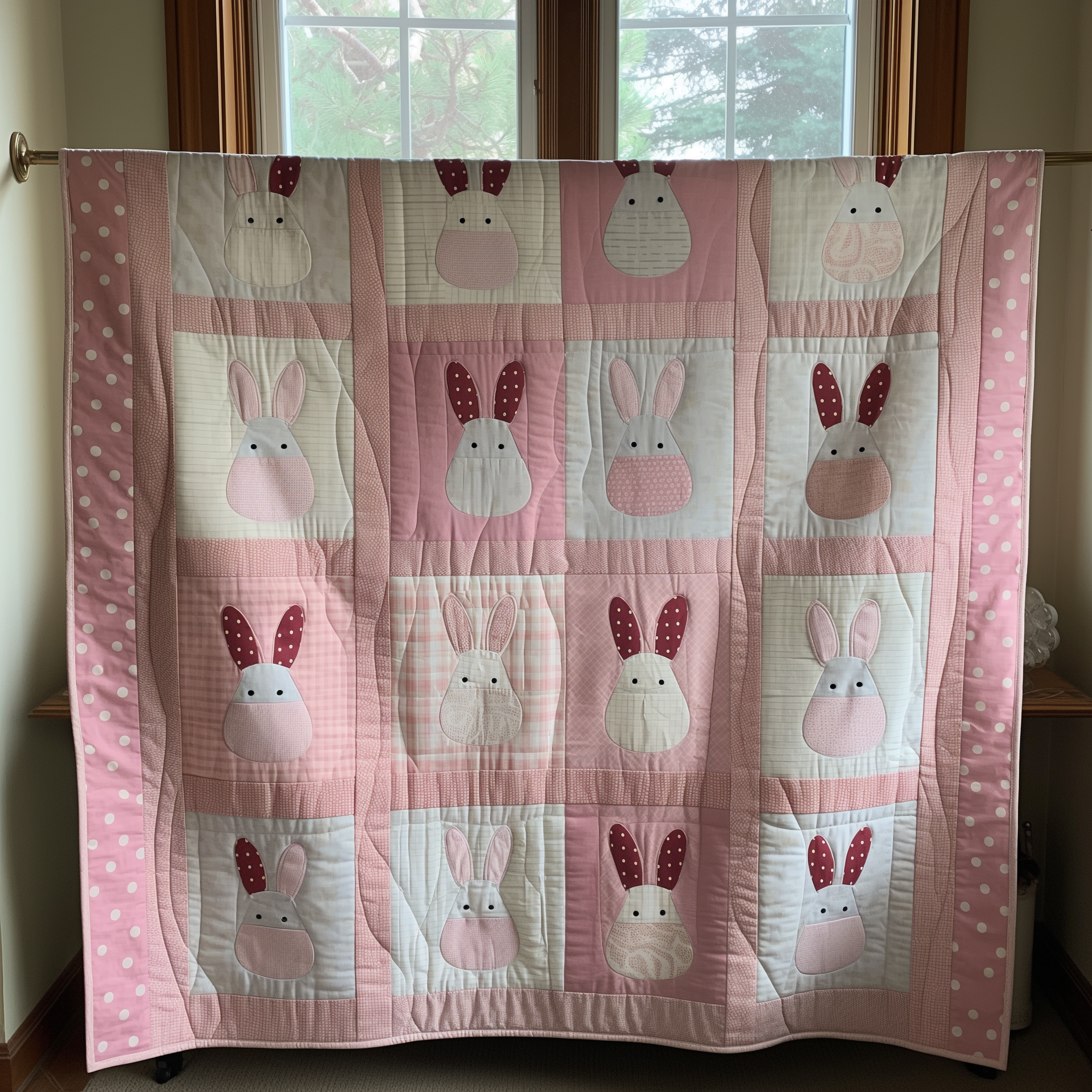 Pink Bunny Garden Quilted Blanket Presents For Rabbit Lovers