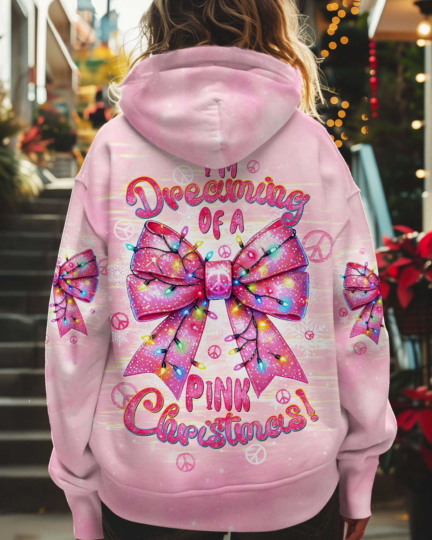 Pink Christmas Bow Hoodie Lovely Christmas Clothing Best Coquette Gifts For Her